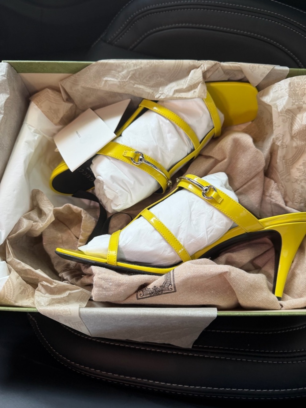 Gucci Yellow Patent Strappy Stiletto Sandals